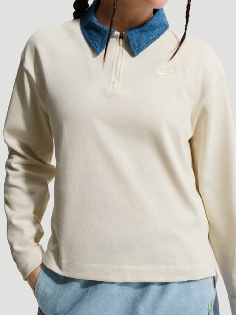 New Nike kids Cream Half-Zip Cream and Tan Polo-shirts with Blue Collar